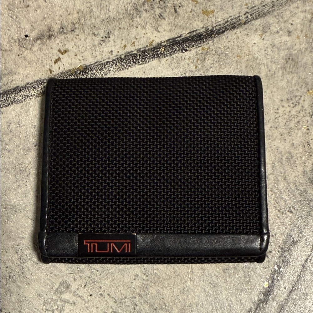 Tumi Black Nylon coin Wallet with Red Logo Trim